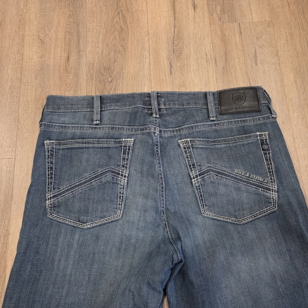 Rock & Republic Relaxed Straight Leg Mid Rise Denim Jeans Men's Size 36x30